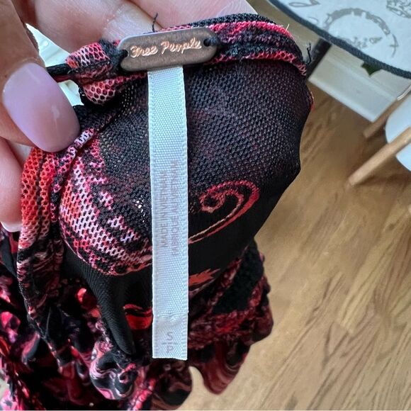 NEW Free People Anything Western Shirt Black Red Print Keyhole Back Sz S - Picture 8 of 9